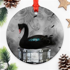 Wonderful Black Swan With Dark Mermaid Ornament (round) by FantasyWorld7