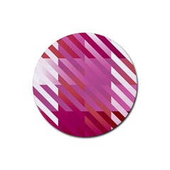 Lesbian Pride Diagonal Stripes Colored Checkerboard Pattern Rubber Round Coaster (4 Pack)  by VernenInk