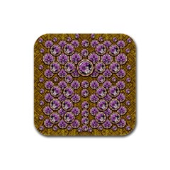 Gold Plates With Magic Flowers Raining Down Rubber Square Coaster (4 Pack)  by pepitasart