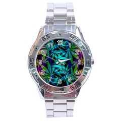 420 Ganja Pattern, Weed Leafs, Marihujana In Colors Stainless Steel Analogue Watch by Casemiro