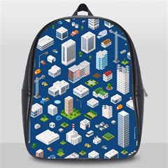 Isometric-seamless-pattern-megapolis School Bag (large) by Vaneshart