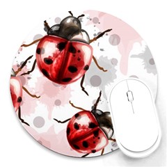 Ladybugs-pattern-texture-watercolor Round Mousepads by Vaneshart