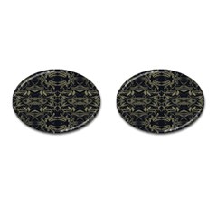 Stylized Golden Ornate Nature Motif Print Cufflinks (oval) by dflcprintsclothing