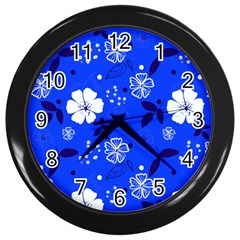 Blooming Seamless Pattern Blue Colors Wall Clock (black) by BangZart