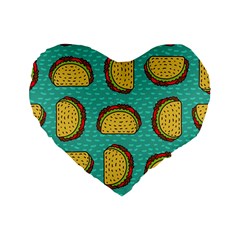 Taco Drawing Background Mexican Fast Food Pattern Standard 16  Premium Heart Shape Cushions by BangZart