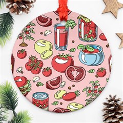 Tomato Seamless Pattern Juicy Tomatoes Food Sauce Ketchup Soup Paste With Fresh Red Vegetables Ornament (round) by BangZart