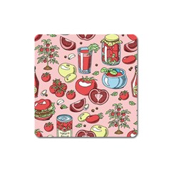 Tomato Seamless Pattern Juicy Tomatoes Food Sauce Ketchup Soup Paste With Fresh Red Vegetables Square Magnet by BangZart