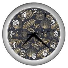 Elegant Pattern With Golden Tropical Leaves Wall Clock (silver) by BangZart