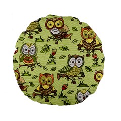 Seamless Pattern With Flowers Owls Standard 15  Premium Flano Round Cushions by BangZart