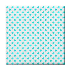 White Light Blue Hearts Pattern, Pastel Sky Blue Color Tile Coaster by Casemiro