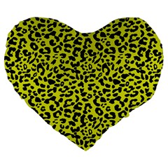 Leopard Spots Pattern, Yellow And Black Animal Fur Print, Wild Cat Theme Large 19  Premium Heart Shape Cushions by Casemiro