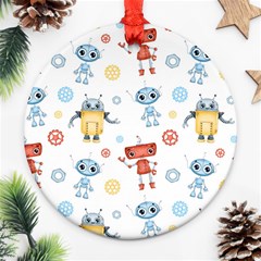 Cute Cartoon Robots Seamless Pattern Ornament (round) by BangZart