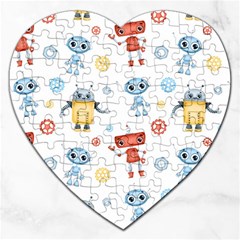 Cute Cartoon Robots Seamless Pattern Jigsaw Puzzle (heart) by BangZart