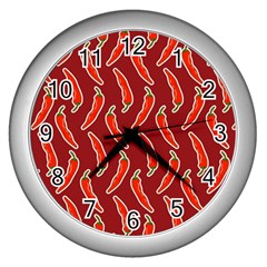 Chili Pattern Red Wall Clock (silver) by BangZart