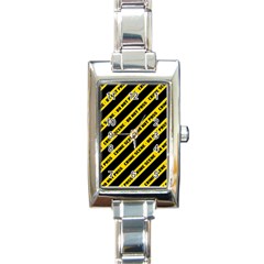 Warning Colors Yellow And Black - Police No Entrance 2 Rectangle Italian Charm Watch by DinzDas