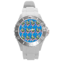 Monster And Cute Monsters Fight With Snake And Cyclops Round Plastic Sport Watch (l) by DinzDas