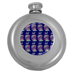 Jaw Dropping Horror Hippie Skull Round Hip Flask (5 Oz) by DinzDas