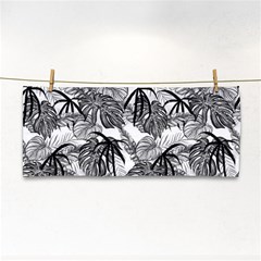 Black And White Leafs Pattern, Tropical Jungle, Nature Themed Hand Towel by Casemiro