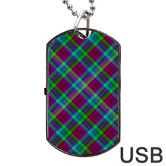 Purple, Green Tartan, Retro Buffalo Plaid Pattern, Classic Tiled Theme Dog Tag Usb Flash (one Side) by Casemiro