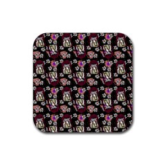 Braids Doll Daisies Black Rubber Coaster (square)  by snowwhitegirl