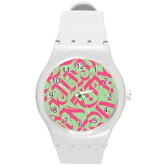 Pattern Ornament Gothic Style Elegant Font Tattoos Round Plastic Sport Watch (m) by Amaryn4rt