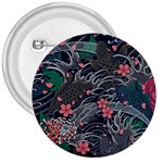 Japanese Wave Koi Illustration Seamless Pattern 3  Buttons Front