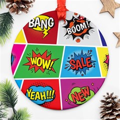 Pop Art Comic Vector Speech Cartoon Bubbles Popart Style With Humor Text Boom Bang Bubbling Expressi Ornament (round) by Amaryn4rt