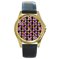 Girl With Hood Cape Heart Lemon Pattern Black Round Gold Metal Watch by snowwhitegirl