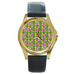 Girl With Hood Cape Heart Lemon Pattern Green Round Gold Metal Watch by snowwhitegirl