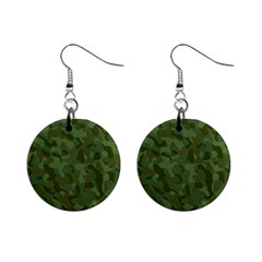 Green Army Camouflage Pattern Mini Button Earrings by SpinnyChairDesigns