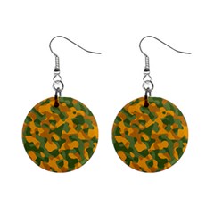 Green And Orange Camouflage Pattern Mini Button Earrings by SpinnyChairDesigns