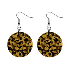 Black Yellow Brown Camouflage Pattern Mini Button Earrings by SpinnyChairDesigns