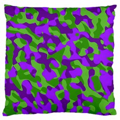 Purple And Green Camouflage Large Cushion Case (one Side) by SpinnyChairDesigns