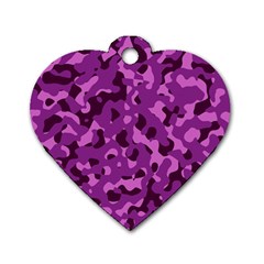 Dark Purple Camouflage Pattern Dog Tag Heart (two Sides) by SpinnyChairDesigns