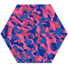 Blue And Pink Camouflage Pattern Wooden Puzzle Hexagon by SpinnyChairDesigns