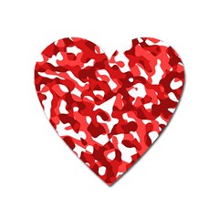 Red And White Camouflage Pattern Heart Magnet by SpinnyChairDesigns