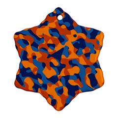 Blue And Orange Camouflage Pattern Snowflake Ornament (two Sides) by SpinnyChairDesigns