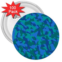 Blue Turquoise Teal Camouflage Pattern 3  Buttons (100 Pack)  by SpinnyChairDesigns