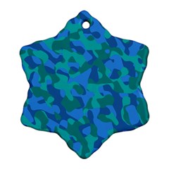 Blue Turquoise Teal Camouflage Pattern Snowflake Ornament (two Sides) by SpinnyChairDesigns