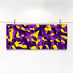 Purple And Yellow Camouflage Pattern Hand Towel by SpinnyChairDesigns