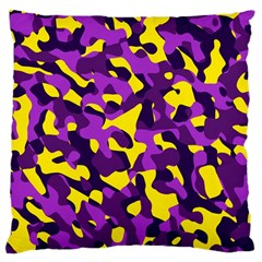 Purple And Yellow Camouflage Pattern Large Cushion Case (one Side) by SpinnyChairDesigns