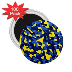 Blue And Yellow Camouflage Pattern 2 25  Magnets (100 Pack)  by SpinnyChairDesigns