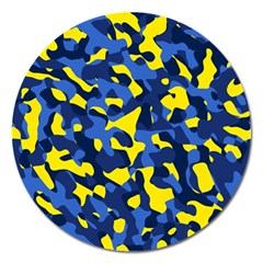 Blue And Yellow Camouflage Pattern Magnet 5  (round) by SpinnyChairDesigns