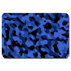 Black And Blue Camouflage Pattern Large Doormat  by SpinnyChairDesigns