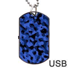 Black And Blue Camouflage Pattern Dog Tag Usb Flash (two Sides) by SpinnyChairDesigns