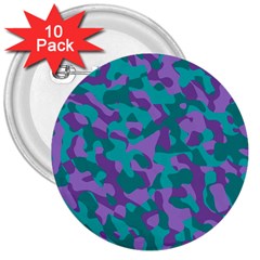 Purple And Teal Camouflage Pattern 3  Buttons (10 Pack)  by SpinnyChairDesigns