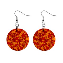 Red And Orange Camouflage Pattern Mini Button Earrings by SpinnyChairDesigns