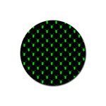 Neon Green Bug Insect Heads on Black Rubber Coaster (Round)  Front