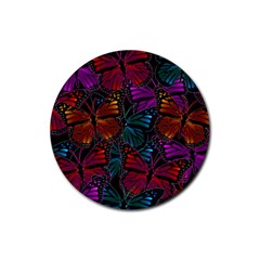 Colorful Monarch Butterfly Pattern Rubber Coaster (round)  by SpinnyChairDesigns