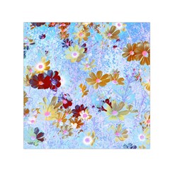 Cosmos Flowers Ligh Blue Small Satin Scarf (square) by DinkovaArt